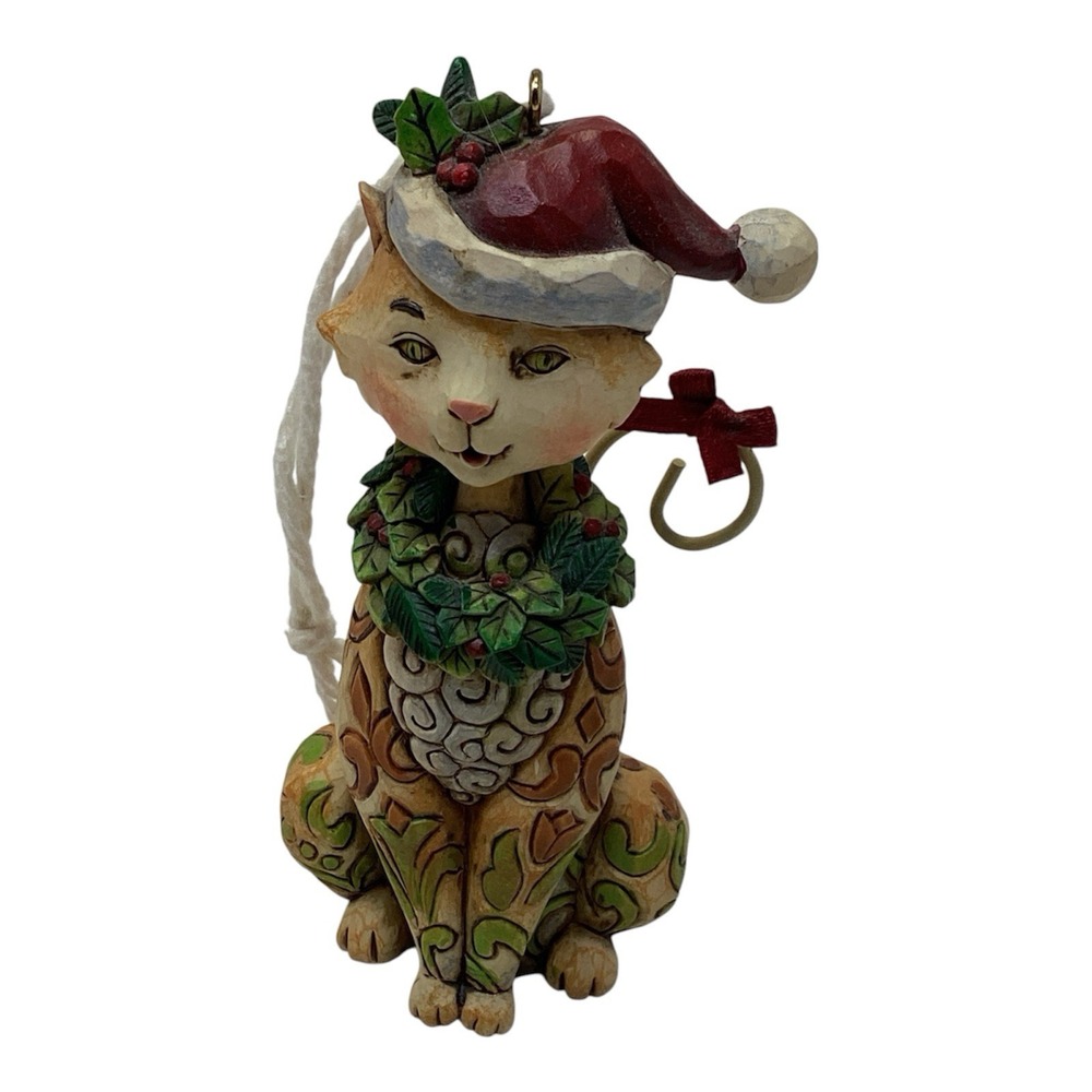 Jim Shore Cat Christmas Ornament Orange Tabby Ginger Santa Hat 4" Tall